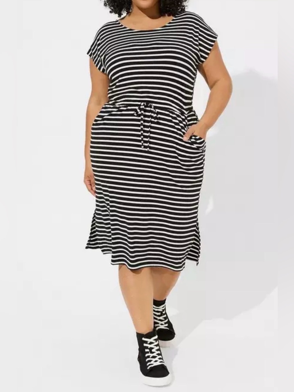 Torrid Goth Black & White Striped Sleeveless Dress Pockets NWT size